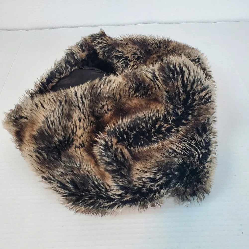 Vegan Faux Fur Infinity Scarf Brown Black